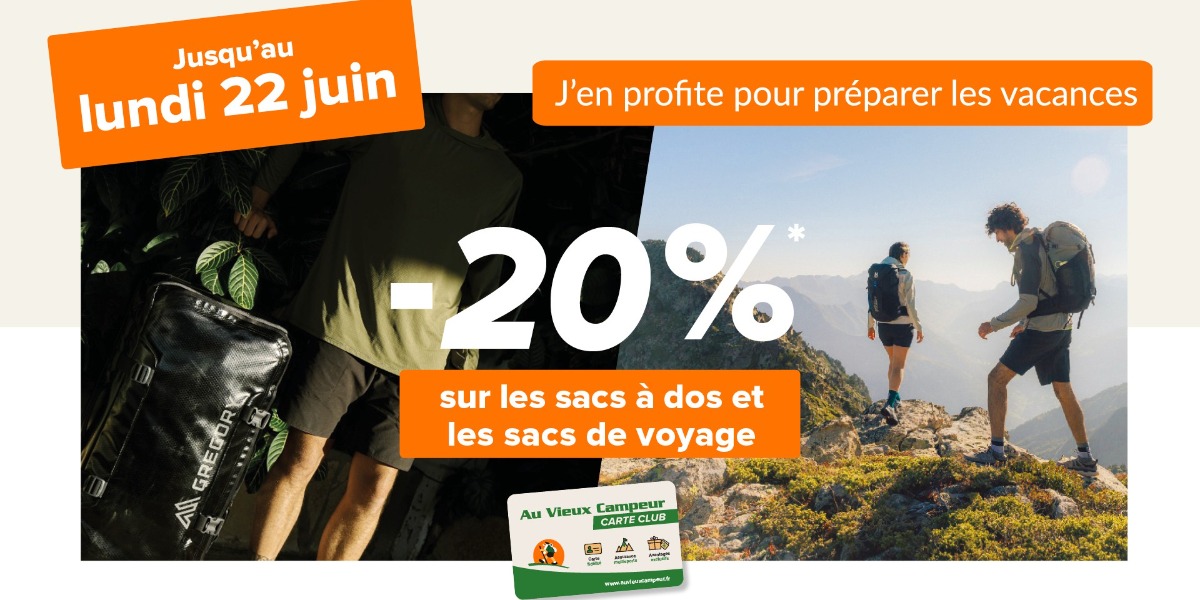 -20% sur les sacs à dos et sacs de voyage ! 