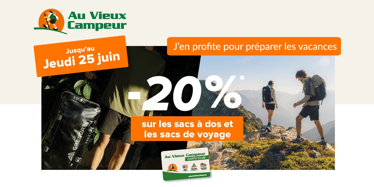 -20% sur les sacs à dos et sacs de voyage !